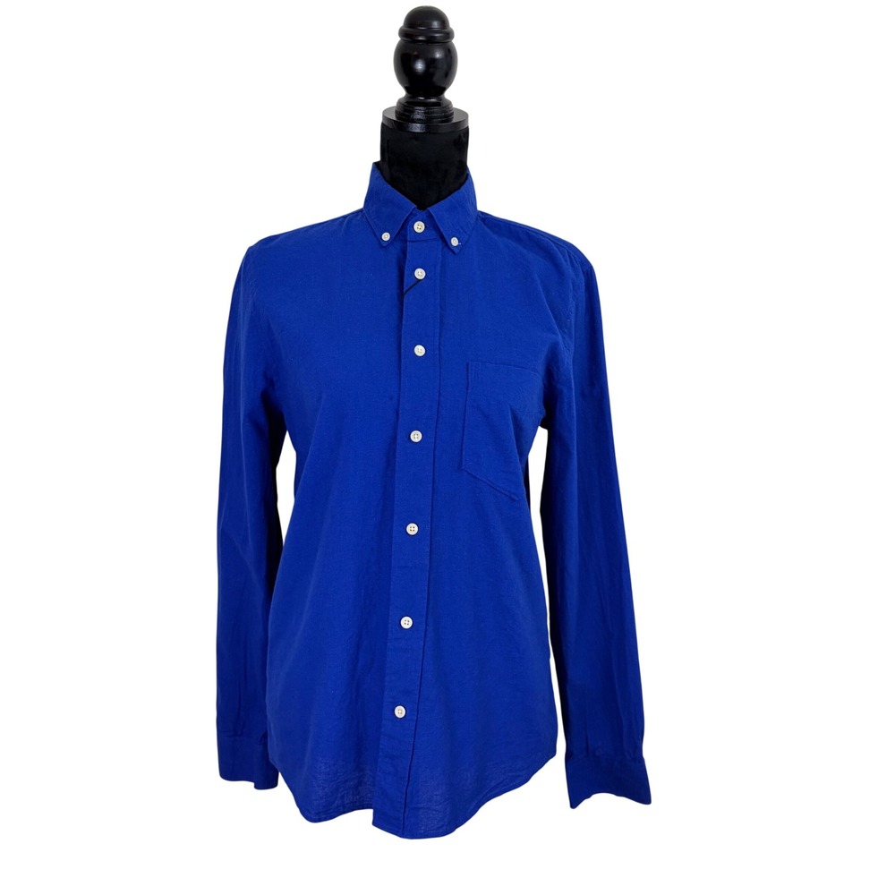 Zara Royal Blue Cotton Linen Blend Button Down Womens Sm Coastal Preppy Summer